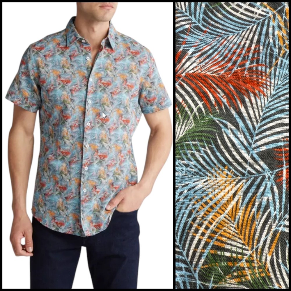 Rodd & Gunn Linen Blend Palm Leaf Button Up Shirt Tropical Resort Coastal Mens S